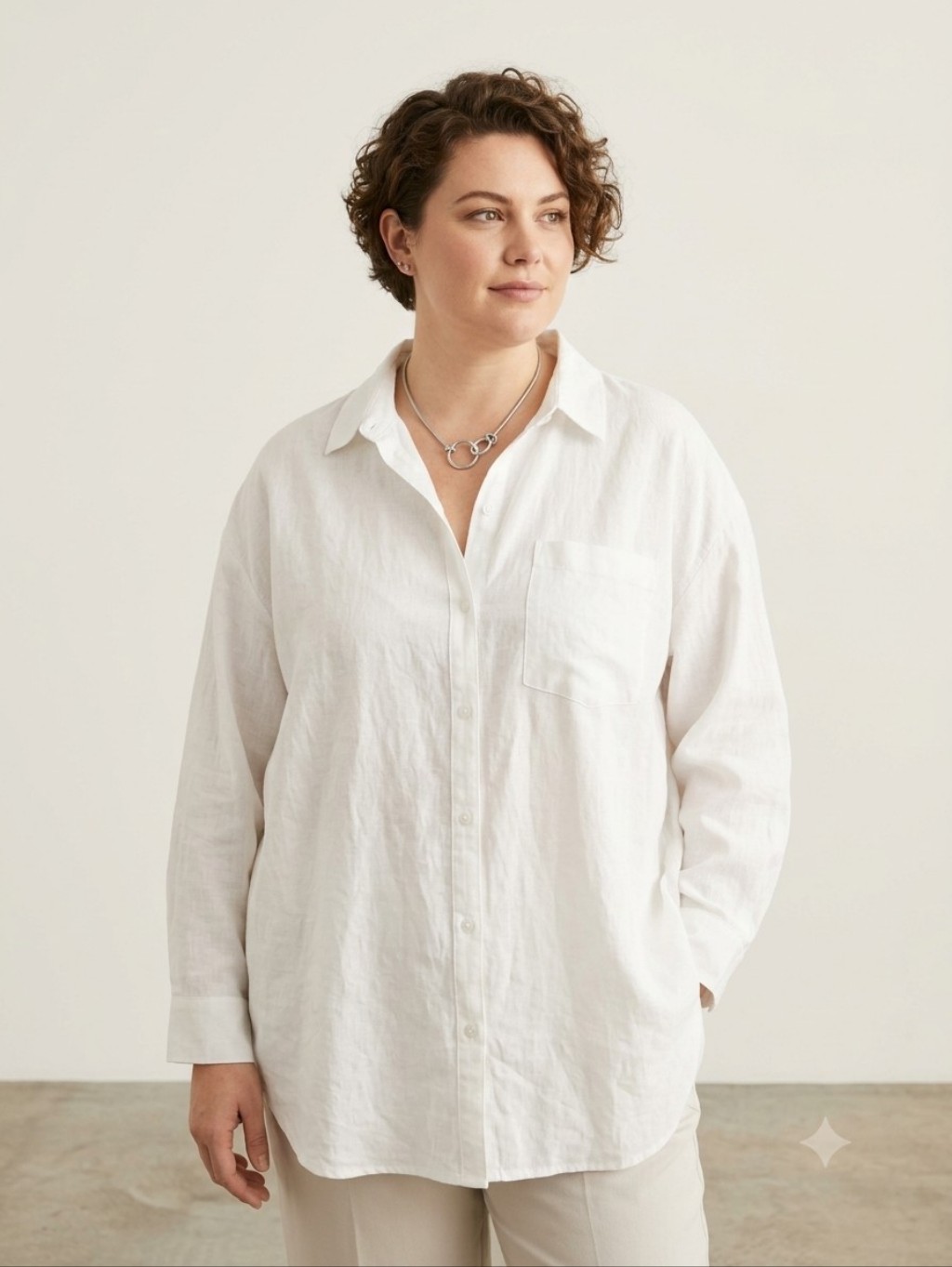Nine West White Lightweight Button-Up Shirt